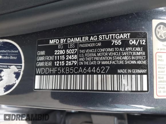 ✅ 2012 Mercedes-Benz E 350 Luxury • VIN: WDDHF5KB5CA644627 • Lot: 43116303. Listed on IAAI with 88,251 mi. Free auction sales archive from the USA and detailed vehicle history report at DreamBid. Image 9.