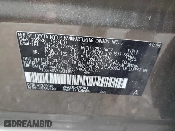 ✅ 2010 Toyota RAV4 • VIN: 2T3BF4DV7AW031909 • Лот: 90229185. Опубликован ранее на Copart с пробегом 222 816 миль. Бесплатный доступ к архиву аукционных продаж из США и подробный отчёт об истории автомобиля на DreamBid. Изображение 13.