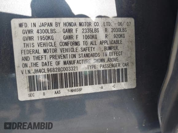 ✅ 2008 Acura TSX • VIN: JH4CL96828C003321 • Lot: 42553741. Listed on IAAI with 166,526 mi. Free auction sales archive from the USA and detailed vehicle history report at DreamBid. Image 9.