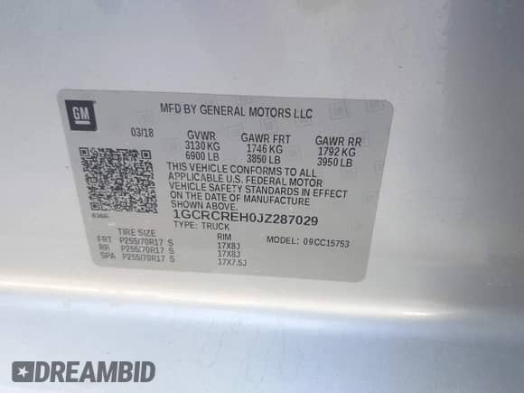 2018 Chevrolet Silverado 1500 LT z VIN 1GCRCREH0JZ287029, wystawiony jako IAAI lot #43252285 z przebiegiem 154 918 mil mil oraz . Historia ofert i sprzedaży dostępna na DreamBid. Obrazek 9.