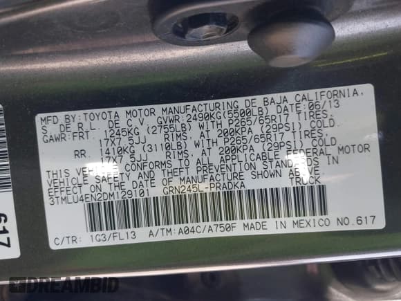 ✅ 2013 Toyota Tacoma • VIN: 3TMLU4EN2DM129101 • Lot: 43251172. Listed on IAAI with 171,384 mi. Free auction sales archive from the USA and detailed vehicle history report at DreamBid. Image 9.