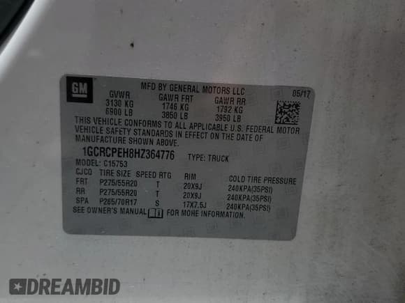✅ 2017 Chevrolet Silverado 1500 Custom • VIN: 1GCRCPEH8HZ364776 • Lot: 63653205. Wystawiony na Copart z przebiegiem 117 397 mil. Bezpłatny archiwum sprzedaży aukcyjnych z USA i szczegółowy raport historii pojazdu na DreamBid. Zdjęcie 12.