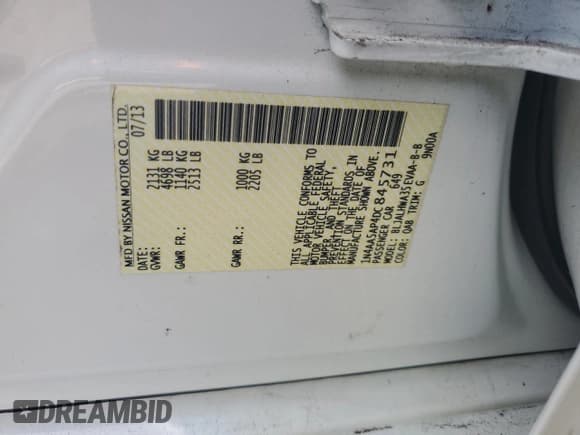 ✅ 2013 Nissan Maxima SV • VIN: 1N4AA5AP4DC845731 • Лот: 84040985. Опубликован ранее на Copart с пробегом 104 079 миль. Бесплатный доступ к архиву аукционных продаж из США и подробный отчёт об истории автомобиля на DreamBid. Изображение 13.