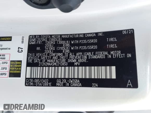 ✅ 2021 Lexus RX 350 • VIN: 2T2HZMAA5MC213850 • Lot: 42775123. Listed on IAAI with 53,686 mi. Free auction sales archive from the USA and detailed vehicle history report at DreamBid. Image 9.