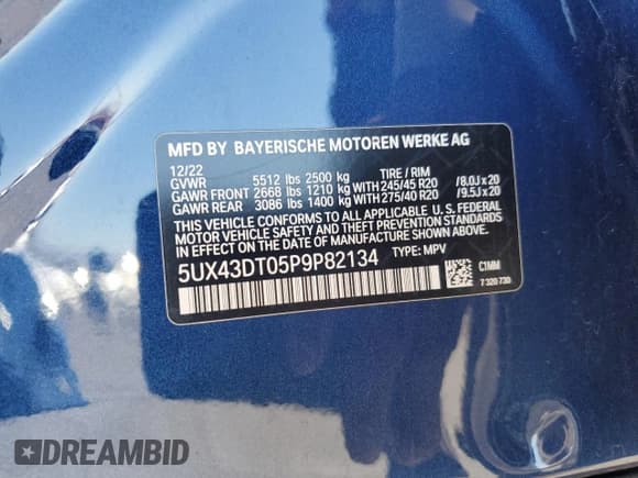 ✅ 2023 BMW X4 M40i • VIN: 5UX43DT05P9P82134 • Лот: 82678605. Опубликован ранее на Copart с пробегом 16 752 миль. Бесплатный доступ к архиву аукционных продаж из США и подробный отчёт об истории автомобиля на DreamBid. Изображение 13.