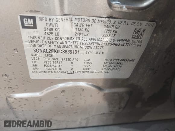 ✅ 2012 Chevrolet Captiva Sport LS • VIN: 3GNAL2EK0CS569131 • Lot: 42270943. Wystawiony na IAAI z przebiegiem 100 424 mil. Bezpłatny archiwum sprzedaży aukcyjnych z USA i szczegółowy raport historii pojazdu na DreamBid. Zdjęcie 9.