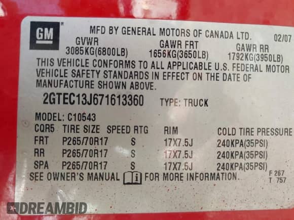 2007 GMC Sierra 1500 SLT с VIN 2GTEC13J671613360, выставлен на аукционе IAAI как лот 42958299 с пробегом 335 836 миль миль и . История ставок и продаж доступна на DreamBid. Изображение 9.