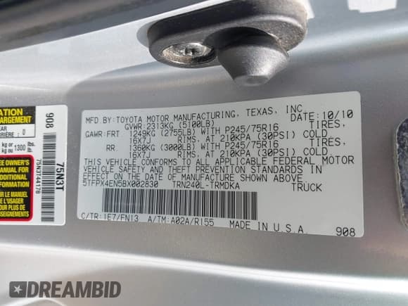 ✅ 2011 Toyota Tacoma • VIN: 5TFPX4EN5BX002830 • Lot: 42688913. Listed on IAAI with 229,264 mi. Free auction sales archive from the USA and detailed vehicle history report at DreamBid. Image 9.