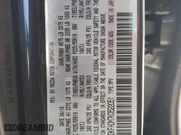 ✅ 2019 Mazda CX-5 Grand Touring • VIN: JM3KFADM7K0622051 • Lot: 86213585. Listed on Copart with 68,022 mi. Free auction sales archive from the USA and detailed vehicle history report at DreamBid. Image 13.