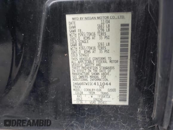 ✅ 2005 Nissan Frontier Nismo • VIN: 1N6AD07W55C411044 • Lot: 43599846. Listed on IAAI with 128,957 mi. Free auction sales archive from the USA and detailed vehicle history report at DreamBid. Image 9.