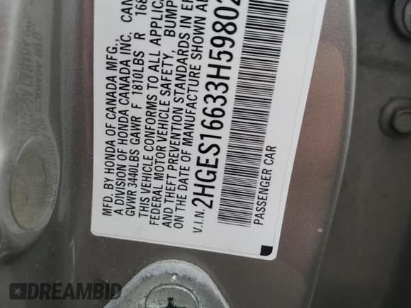 ✅ 2003 Honda Civic LX • VIN: 2HGES16633H598023 • Lot: 68869975. Listed on Copart with Not provided. Free auction sales archive from the USA and detailed vehicle history report at DreamBid. Image 12.