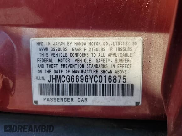 ✅ 2000 Honda Accord SE • VIN: JHMCG6696YC016875 • Lot: 72848194. Wystawiony na Copart z przebiegiem 86 989 mil. Bezpłatny archiwum sprzedaży aukcyjnych z USA i szczegółowy raport historii pojazdu na DreamBid. Zdjęcie 12.