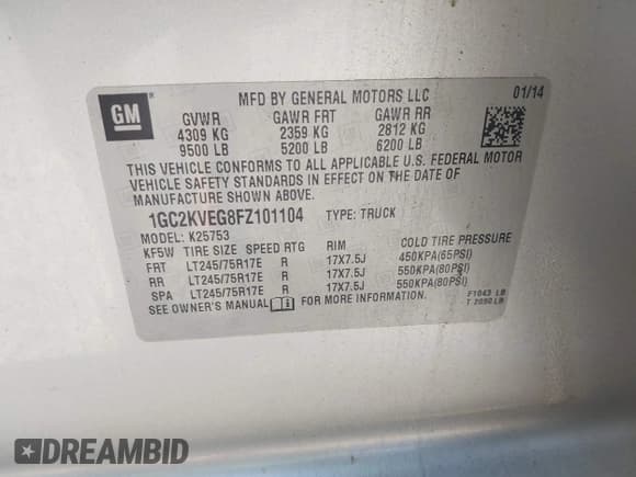 ✅ 2015 Chevrolet Silverado 2500HD LT • VIN: 1GC2KVEG8FZ101104 • Lot: 42563927. Wystawiony na IAAI z przebiegiem 60 419 mil. Bezpłatny archiwum sprzedaży aukcyjnych z USA i szczegółowy raport historii pojazdu na DreamBid. Zdjęcie 9.
