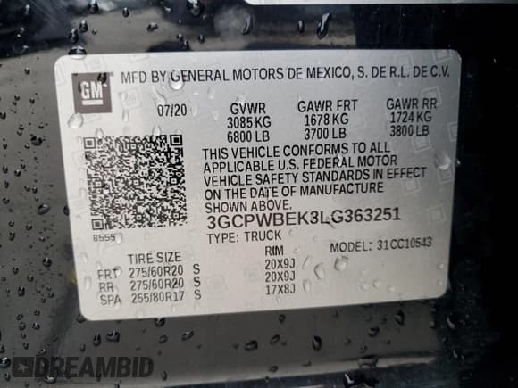 ✅ 2020 Chevrolet Silverado 1500 Custom • VIN: 3GCPWBEK3LG363251 • Lot: 77807424. Wystawiony na Copart z przebiegiem 80 317 mil. Bezpłatny archiwum sprzedaży aukcyjnych z USA i szczegółowy raport historii pojazdu na DreamBid. Zdjęcie 13.