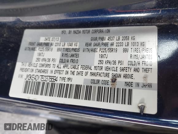 ✅ 2014 Mazda CX-5 Grand Touring • VIN: JM3KE4DY7E0376694 • Lot: 43606054. Listed on IAAI with 155,652 mi. Free auction sales archive from the USA and detailed vehicle history report at DreamBid. Image 9.