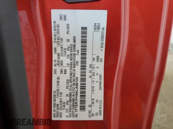 ✅ 2019 Ford Ranger XL • VIN: 1FTER1FH0KLA58724 • Lot: 53284875. Listed on Copart with 66,600 mi. Free auction sales archive from the USA and detailed vehicle history report at DreamBid. Image 13.