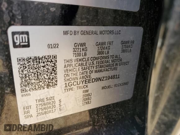 ✅ 2022 Chevrolet Silverado 1500 RST • VIN: 1GCUYEED9NZ194811 • Lot: 86162345. Wystawiony na Copart z przebiegiem 67 824 mil. Bezpłatny archiwum sprzedaży aukcyjnych z USA i szczegółowy raport historii pojazdu na DreamBid. Zdjęcie 12.