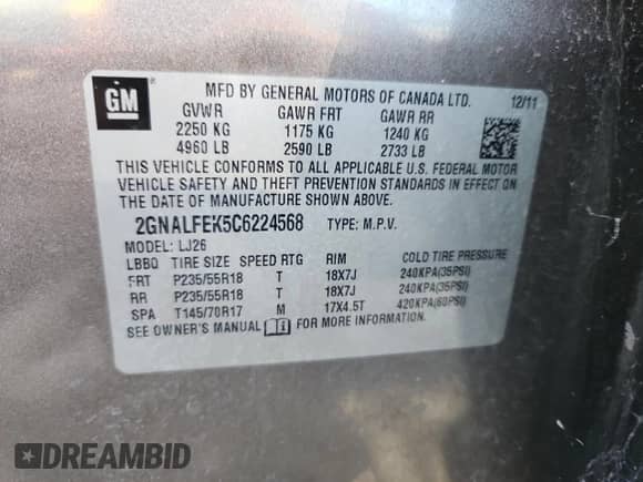 2012 Chevrolet Equinox LTZ с VIN 2GNALFEK5C6224568, выставлен на аукционе Copart как лот 90405585 с пробегом 140 488 миль миль и Чистый • Clean title. История ставок и продаж доступна на DreamBid. Изображение 12.