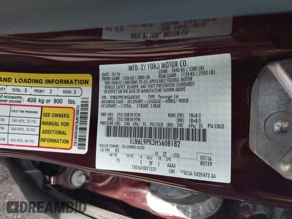 ✅ 2017 Lincoln Continental Premiere • VIN: 1LN6L9PK3H5608182 • Лот: 42166709. Опубликован ранее на IAAI с пробегом 89 509 миль. Бесплатный доступ к архиву аукционных продаж из США и подробный отчёт об истории автомобиля на DreamBid. Изображение 9.