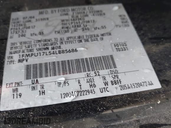 ✅ 2004 Ford Expedition Eddie Bauer • VIN: 1FMPU17L54LB85686 • Лот: 43727094. Опубликован ранее на IAAI с пробегом 155 328 миль. Бесплатный доступ к архиву аукционных продаж из США и подробный отчёт об истории автомобиля на DreamBid. Изображение 9.