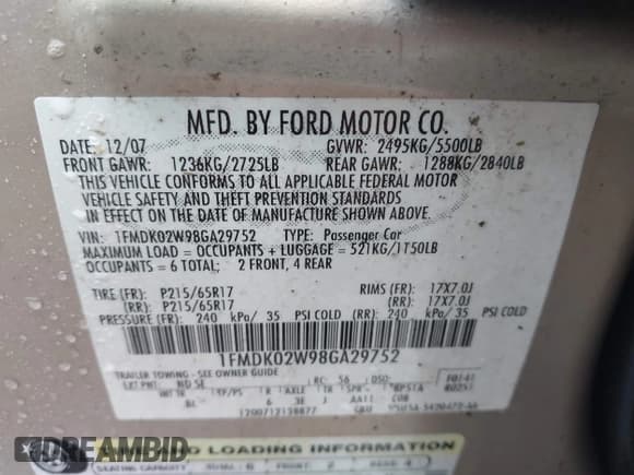 ✅ 2008 Ford Taurus X SEL • VIN: 1FMDK02W98GA29752 • Lot: 42485318. Listed on IAAI with 234,259 mi. Free auction sales archive from the USA and detailed vehicle history report at DreamBid. Image 9.