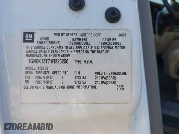 2001 Chevrolet Tahoe LT с VIN 1GNEK13T71R225256, выставлен на аукционе IAAI как лот 42443173 с пробегом Не указан миль и . История ставок и продаж доступна на DreamBid. Изображение 9.