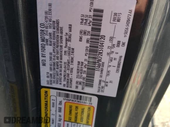 ✅ 2019 Ford Mustang GT • VIN: 1FA6P8CF2K5104120 • Lot: 50182685. Listed on Copart with Not provided. Free auction sales archive from the USA and detailed vehicle history report at DreamBid. Image 13.