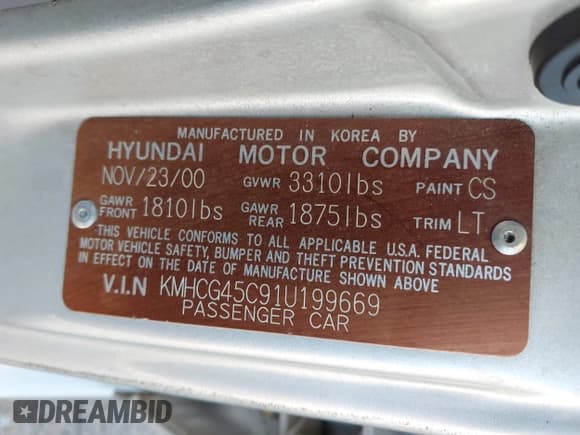 ✅ 2001 Hyundai Accent GL • VIN: KMHCG45C91U199669 • Lot: 43530270. Wystawiony na IAAI z przebiegiem 57 149 mil. Bezpłatny archiwum sprzedaży aukcyjnych z USA i szczegółowy raport historii pojazdu na DreamBid. Zdjęcie 9.