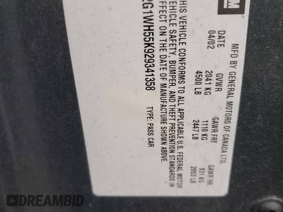 2002 Chevrolet Impala LS с VIN 2G1WH55K929341358, выставлен на аукционе Copart как лот 74859134 с пробегом 87 923 миль миль и Списание • Salvage title. История ставок и продаж доступна на DreamBid. Изображение 12.