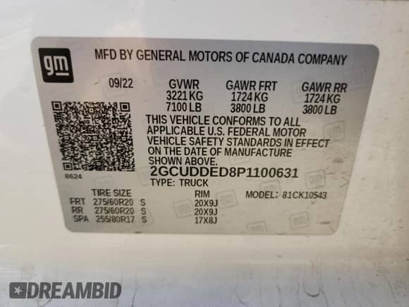 2023 Chevrolet Silverado 1500 LT z VIN 2GCUDDED8P1100631, wystawiony jako Copart lot #87271965 z przebiegiem 117 026 mil mil oraz Czysty tytuł • Clean title. Historia ofert i sprzedaży dostępna na DreamBid. Obrazek 12.