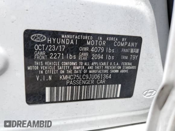 2018 Hyundai Ioniq SEL с VIN KMHC75LC9JU061364, выставлен на аукционе Copart как лот 60848094 с пробегом 114 112 миль миль и Списание • Salvage title. История ставок и продаж доступна на DreamBid. Изображение 12.