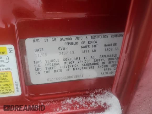 ✅ 2009 Chevrolet Aveo 1LT • VIN: KL1TD66E39B618851 • Лот: 44138515. Опубликован ранее на Copart с пробегом 126 422 миль. Бесплатный доступ к архиву аукционных продаж из США и подробный отчёт об истории автомобиля на DreamBid. Изображение 15.