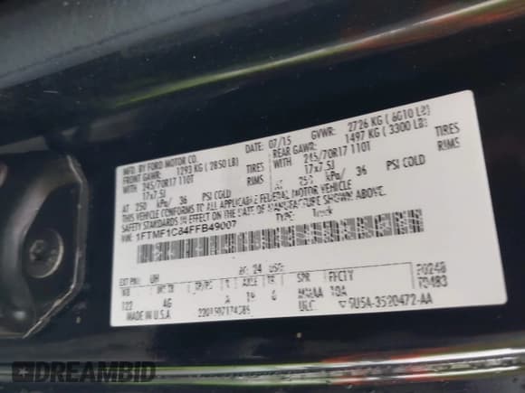 ✅ 2015 Ford F-150 XL • VIN: 1FTMF1C84FFB49007 • Lot: 42202553. Listed on IAAI with 118,130 mi. Free auction sales archive from the USA and detailed vehicle history report at DreamBid. Image 9.