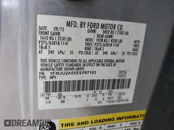 ✅ 2014 Ford Expedition Limited • VIN: 1FMJU2A5XEEF07153 • Lot: 92642375. Wystawiony na Copart z przebiegiem 213 834 mil. Bezpłatny archiwum sprzedaży aukcyjnych z USA i szczegółowy raport historii pojazdu na DreamBid. Zdjęcie 13.