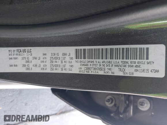 ✅ 2019 Ram 1500 Big Horn • VIN: 1C6RREFT0KN705616 • Lot: 43511198. Listed on IAAI with 76,093 mi. Free auction sales archive from the USA and detailed vehicle history report at DreamBid. Image 9.