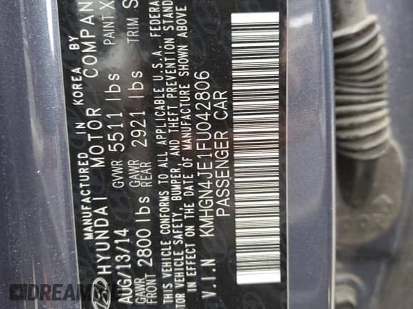 2015 Hyundai Genesis 3.8L with VIN KMHGN4JE1FU042806, listed as a Copart auction lot 80960474 with 66,542 mi miles and Clean title. Bid and sale history available at DreamBid. Image 12.