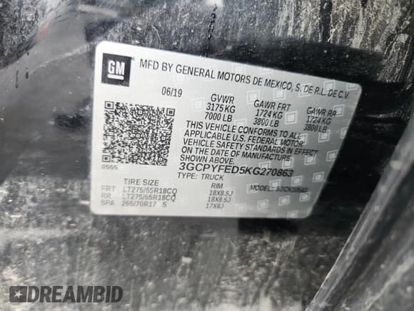 ✅ 2019 Chevrolet Silverado 1500 LT Trail Boss • VIN: 3GCPYFED5KG270863 • Lot: 66561835. Wystawiony na Copart z przebiegiem 122 983 mil. Bezpłatny archiwum sprzedaży aukcyjnych z USA i szczegółowy raport historii pojazdu na DreamBid. Zdjęcie 12.