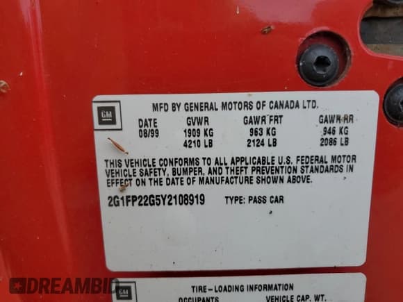 ✅ 2000 Chevrolet Camaro Z28 • VIN: 2G1FP22G5Y2108919 • Лот: 65743825. Опубликован ранее на Copart с пробегом 143 165 миль. Бесплатный доступ к архиву аукционных продаж из США и подробный отчёт об истории автомобиля на DreamBid. Изображение 12.