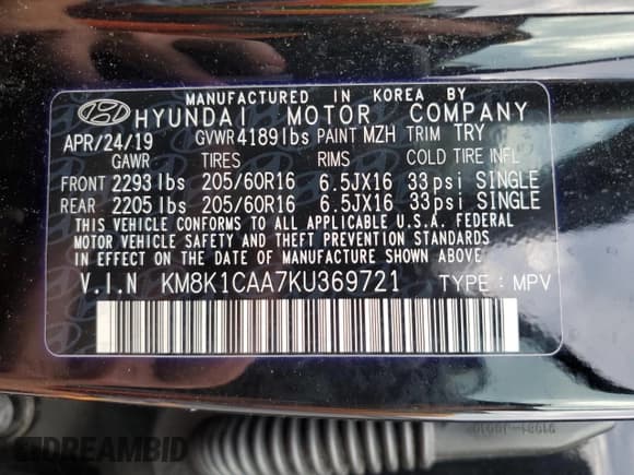 ✅ 2019 Hyundai Kona SE • VIN: KM8K1CAA7KU369721 • Лот: 75417153. Опубликован ранее на Copart с пробегом 46 056 миль. Бесплатный доступ к архиву аукционных продаж из США и подробный отчёт об истории автомобиля на DreamBid. Изображение 14.