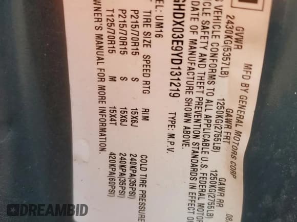 ✅ 2000 Oldsmobile Silhouette GL • VIN: 1GHDX03E9YD131219 • Lot: 81199485. Wystawiony na Copart z przebiegiem 186 073 mil. Bezpłatny archiwum sprzedaży aukcyjnych z USA i szczegółowy raport historii pojazdu na DreamBid. Zdjęcie 13.