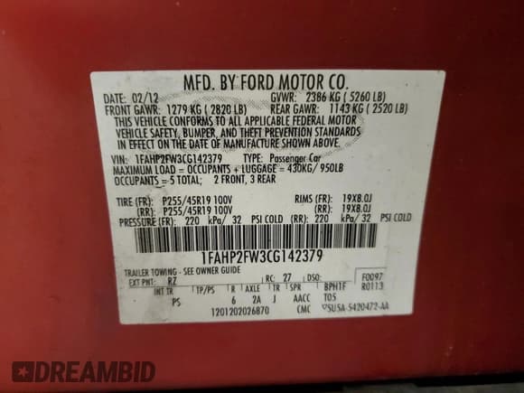 ✅ 2012 Ford Taurus Limited • VIN: 1FAHP2FW3CG142379 • Lot: 55456245. Wystawiony na Copart z przebiegiem 145 311 mil. Bezpłatny archiwum sprzedaży aukcyjnych z USA i szczegółowy raport historii pojazdu na DreamBid. Zdjęcie 12.