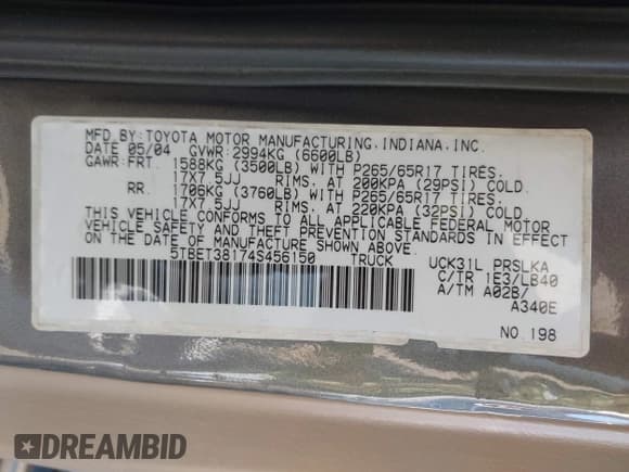 ✅ 2004 Toyota Tundra Limited • VIN: 5TBET38174S456150 • Лот: 42916113. Опубликован ранее на IAAI с пробегом 111 704 миль. Бесплатный доступ к архиву аукционных продаж из США и подробный отчёт об истории автомобиля на DreamBid. Изображение 9.