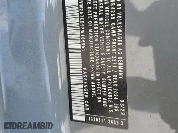 ✅ 2023 Volkswagen Golf GTI SE • VIN: WVW2A7CD9PW186951 • Lot: 58918155. Wystawiony na Copart z przebiegiem 20 309 mil. Bezpłatny archiwum sprzedaży aukcyjnych z USA i szczegółowy raport historii pojazdu na DreamBid. Zdjęcie 12.