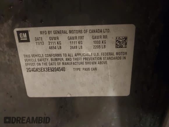 ✅ 2014 Buick Regal • VIN: 2G4GK5EX3E9204540 • Lot: 42963673. Listed on IAAI with 145,894 mi. Free auction sales archive from the USA and detailed vehicle history report at DreamBid. Image 9.