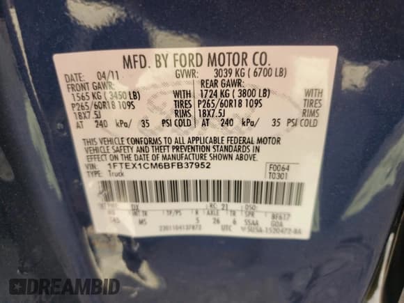 ✅ 2011 Ford F-150 XL • VIN: 1FTEX1CM6BFB37952 • Lot: 86097315. Listed on Copart with 93,554 mi. Free auction sales archive from the USA and detailed vehicle history report at DreamBid. Image 13.