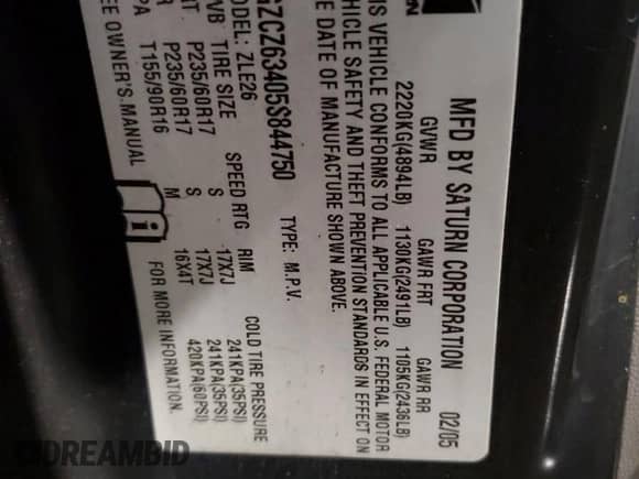 ✅ 2005 Saturn VUE • VIN: 5GZCZ63405S844750 • Lot: 85764634. Wystawiony na Copart z przebiegiem 59 336 mil. Bezpłatny archiwum sprzedaży aukcyjnych z USA i szczegółowy raport historii pojazdu na DreamBid. Zdjęcie 13.