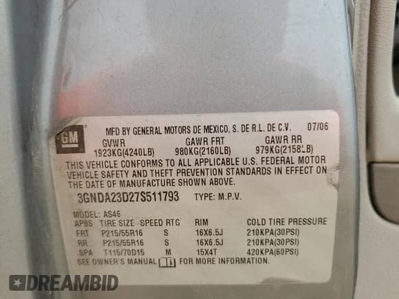 2007 Chevrolet HHR LT с VIN 3GNDA23D27S511793, выставлен на аукционе Copart как лот 71034274 с пробегом Не указан миль и Списание • Salvage title. История ставок и продаж доступна на DreamBid. Изображение 12.