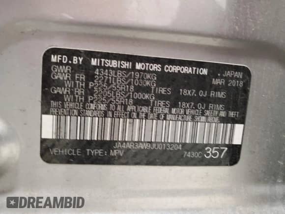 2018 Mitsubishi Outlander SE с VIN JA4AR3AW9JU013204, выставлен на аукционе Copart как лот 82334845 с пробегом 121 551 миль миль и На запчасти • Non repairable. История ставок и продаж доступна на DreamBid. Изображение 13.