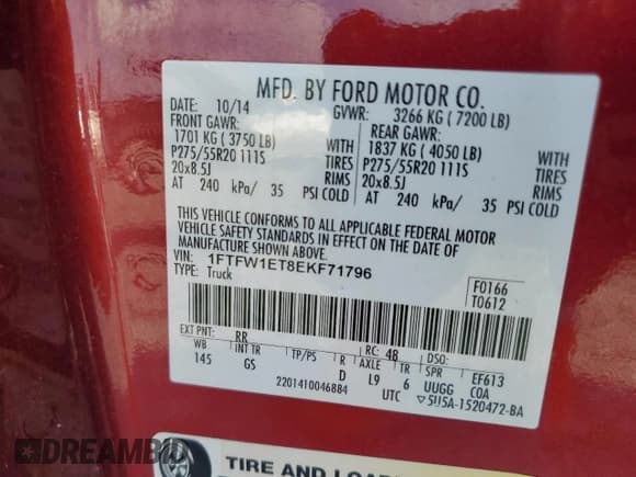 ✅ 2014 Ford F-150 XL • VIN: 1FTFW1ET8EKF71796 • Lot: 91500405. Wystawiony na Copart z przebiegiem 199 961 mil. Bezpłatny archiwum sprzedaży aukcyjnych z USA i szczegółowy raport historii pojazdu na DreamBid. Zdjęcie 12.