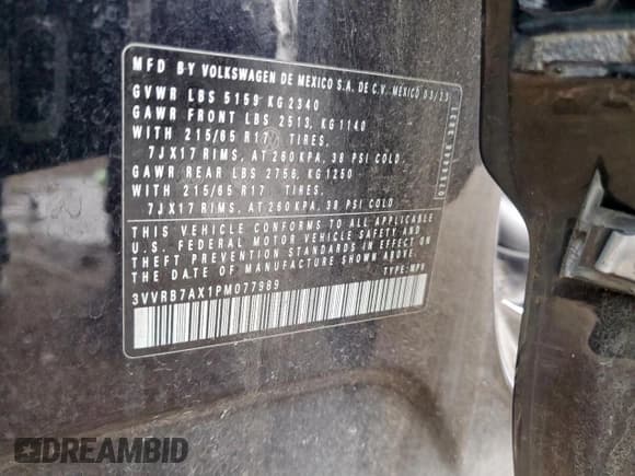 ✅ 2023 Volkswagen Tiguan S • VIN: 3VVRB7AX1PM077989 • Лот: 81515125. Опубликован ранее на Copart с пробегом 58 221 миль. Бесплатный доступ к архиву аукционных продаж из США и подробный отчёт об истории автомобиля на DreamBid. Изображение 13.